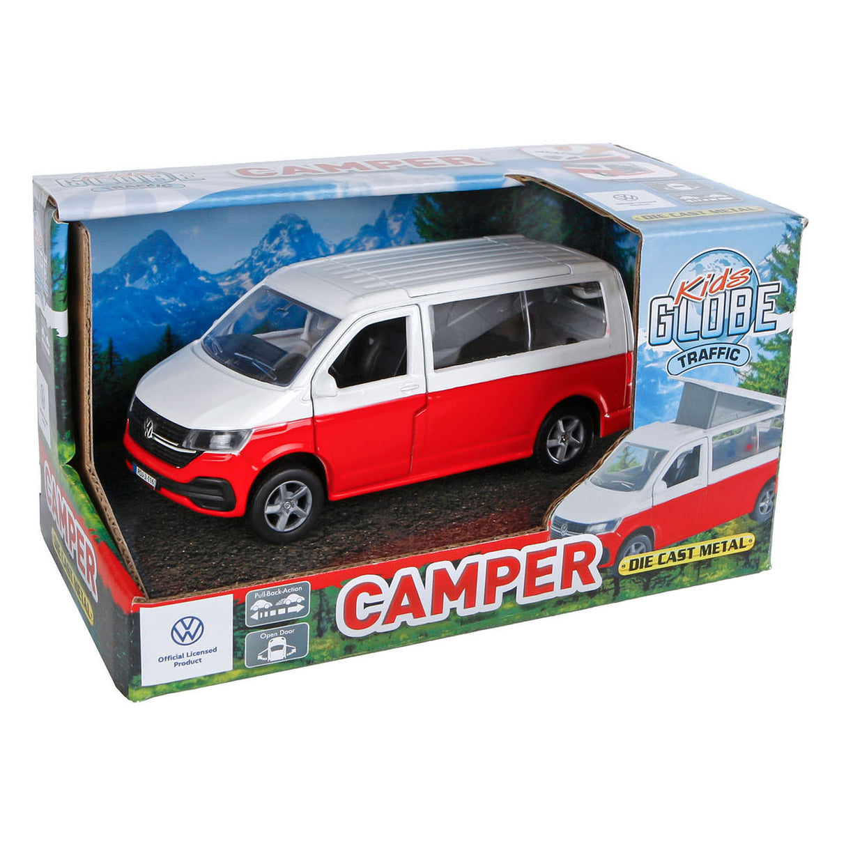 Kids Globe Globe VW Transporter Camper Die-Cast Count Back, 13,5 cm