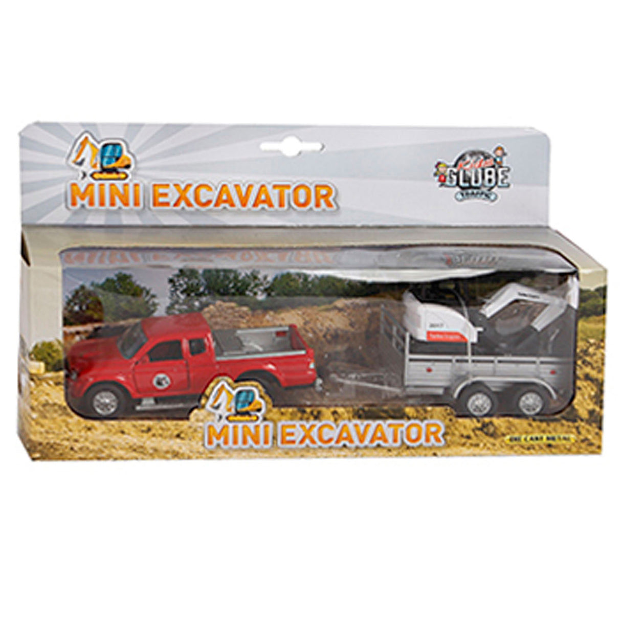 Kids Globe Globe Die-Cast Mitsubishi con mini excavador, 27 cm