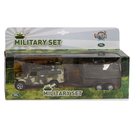 Kids Globe Globe Die Cast Land Rover mit Trailer Army, 27 cm