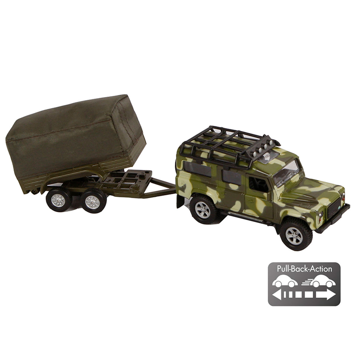 Kids Globe Globe Die Cast Land Rover with trailer army, 27cm