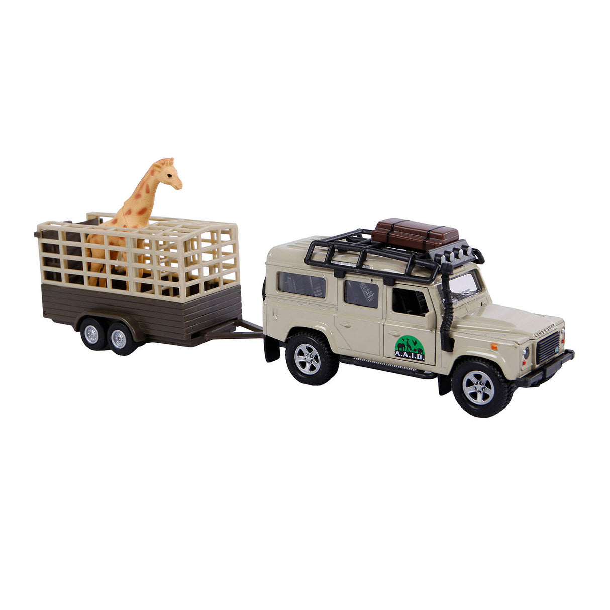 Kids Globe Die Cast Land Rover z żyraf-trailer, 29 cm