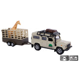 Kids Globe Die Cast Land Rover con giraffe-trailer, 29 cm