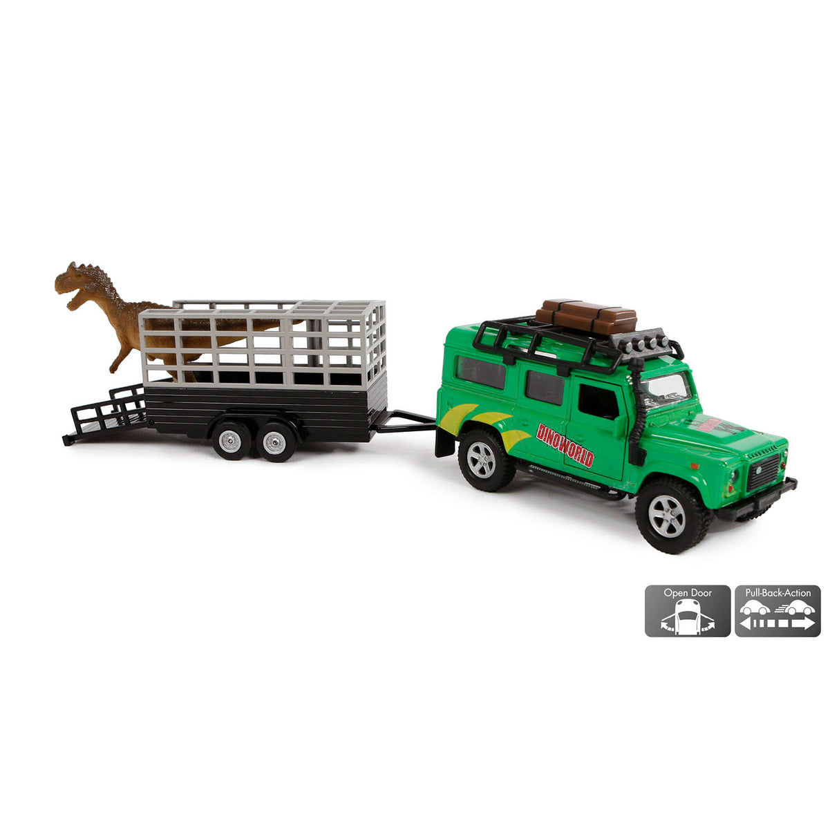 Kids Globe Globe Die Cast Land Rover med Dino-Trailer, 29 cm