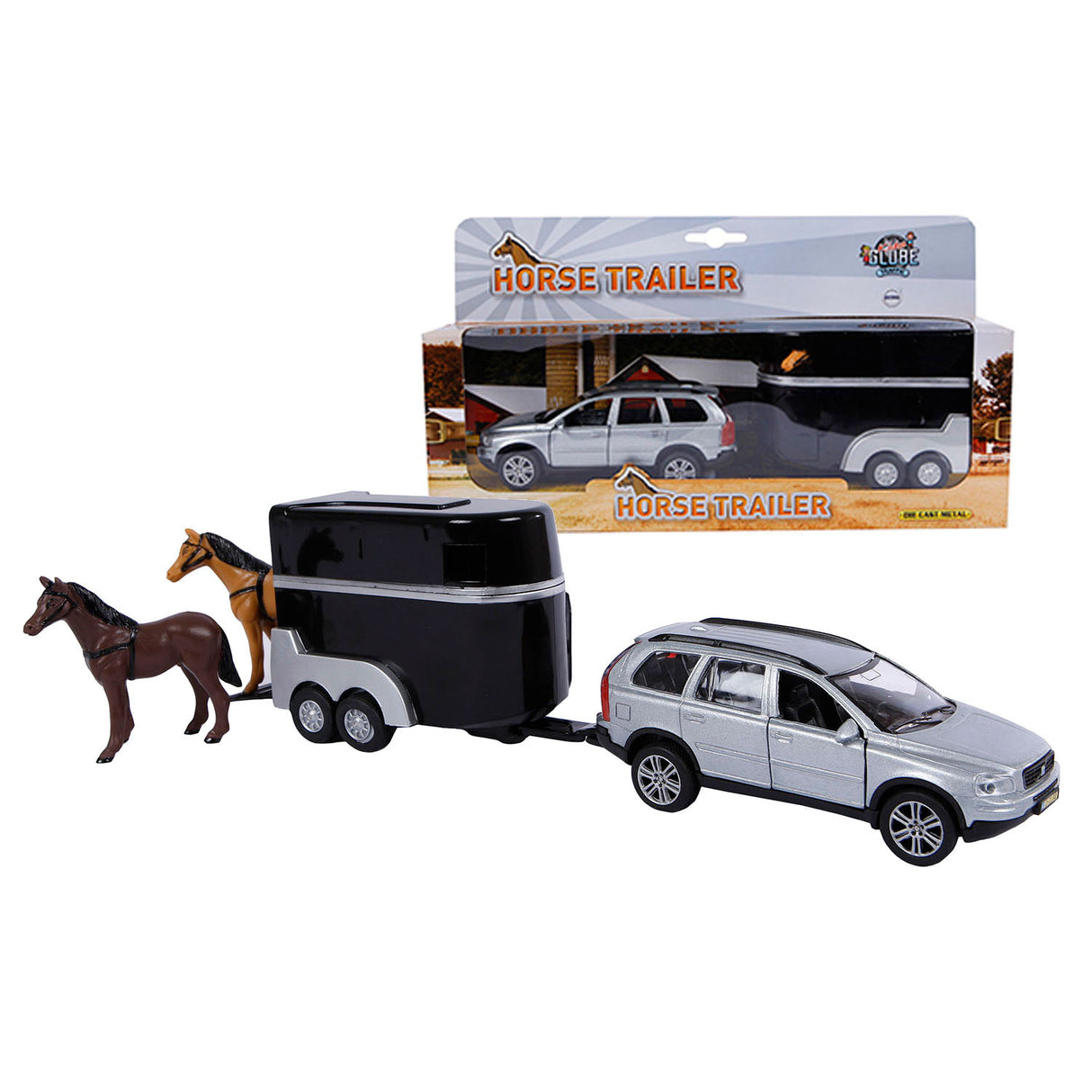 Kids Globe Die Cast Volvo XC90 con rimorchio per cavalli, 27 cm