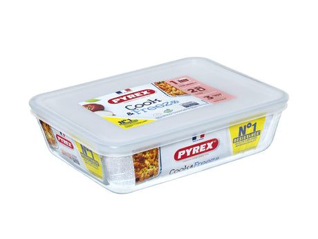 Pyrex rechteckige Schüssel 1,5 l – zum Kochen und Gefrieren mit Frischhaltedeckel