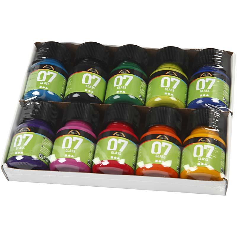 Permanente Glasfarbe - Set von 10 Farben, 30 ml