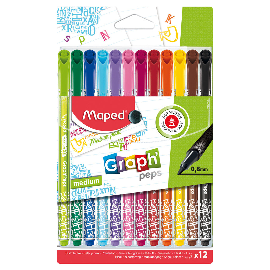 Maped Graph rsquo;peps Fineliner, 12 Farben, 0,8 mm