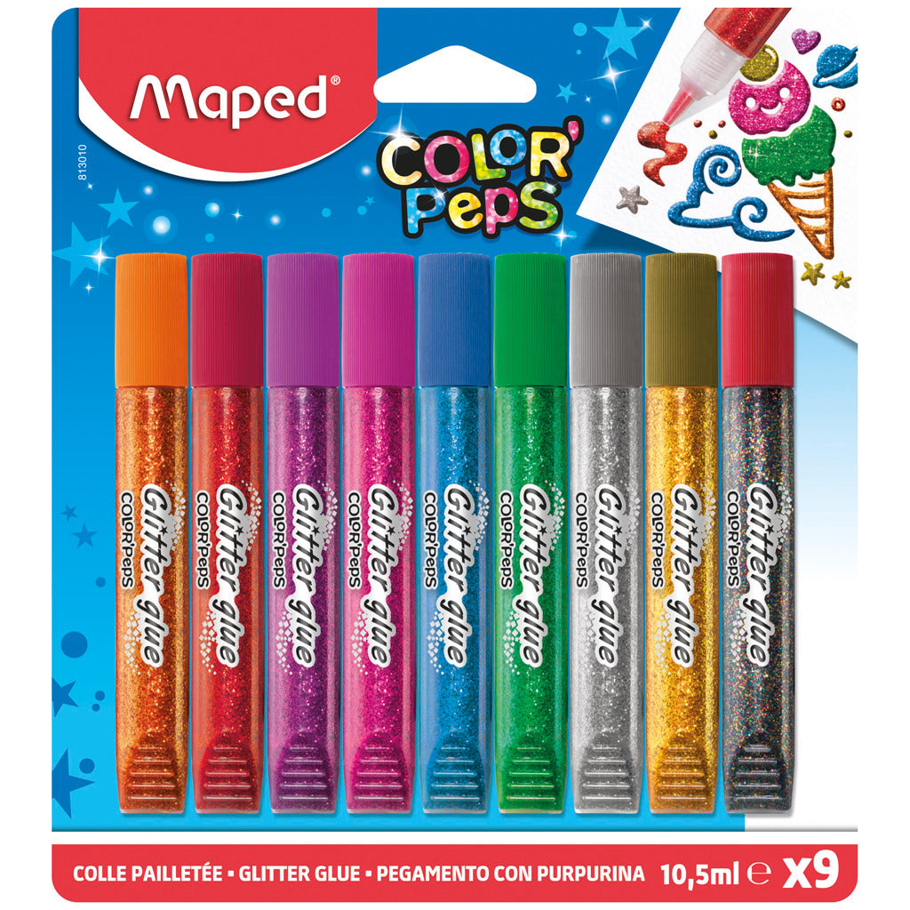 Maped maged faarweg Pipe Glitter Glue 9 Faarwen 10,5 ml