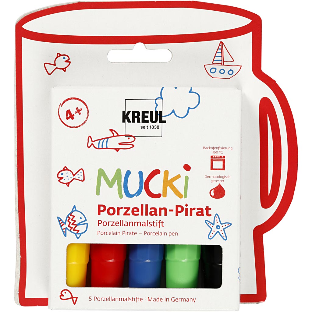 Kreul Glas-Porzellan-Marker, Strichstärke 2-5 mm, verschiedene Farben, 5 Stück, 1 Box