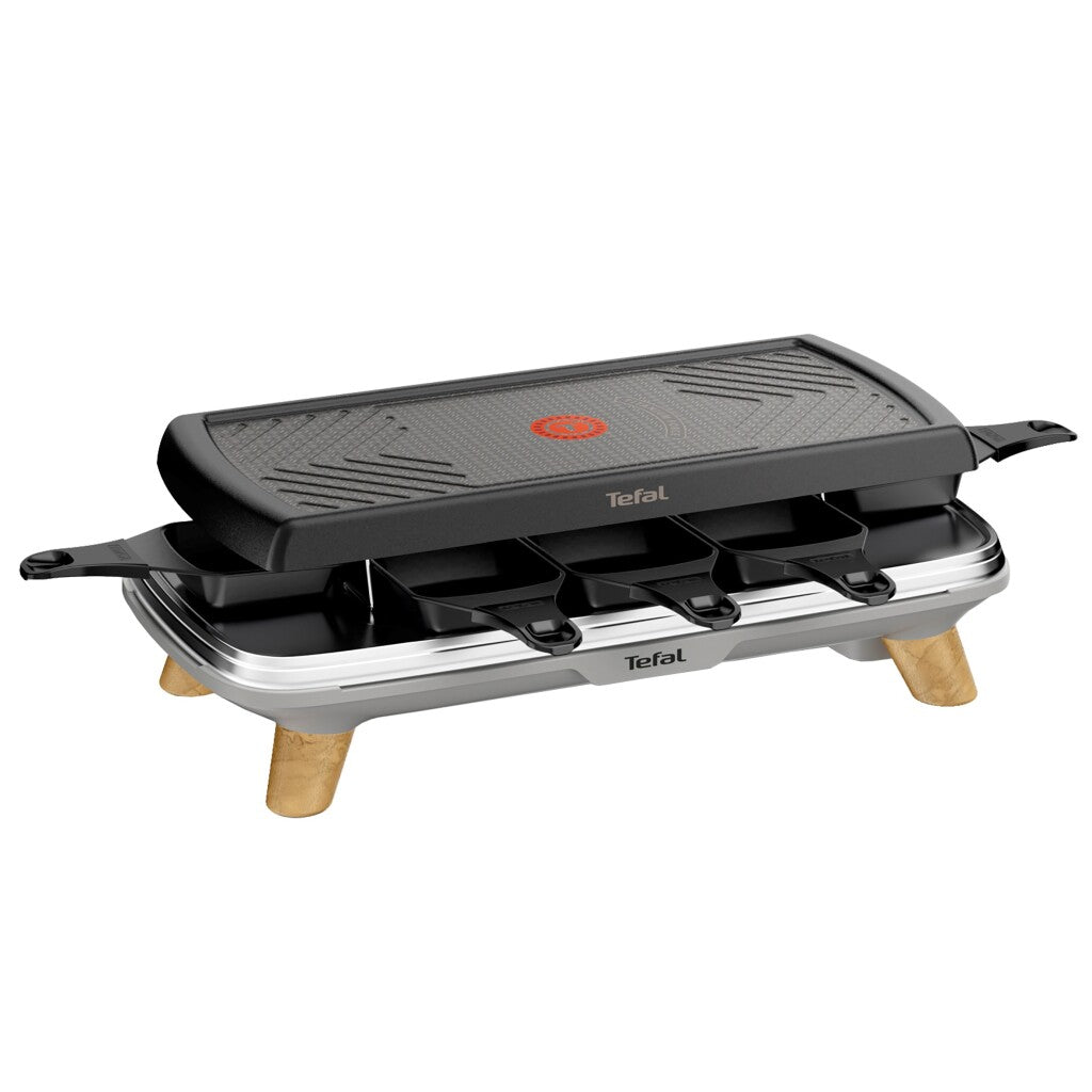 Tefal Tefal RE610D 3in1 Raclette für 8 Personen, schwarzes Edelstahlholz