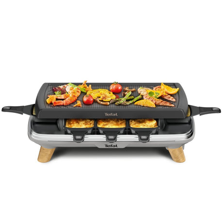 Tefal re610d 3in1 8-Personen-Raclette aus schwarzem Edelstahl und Holz