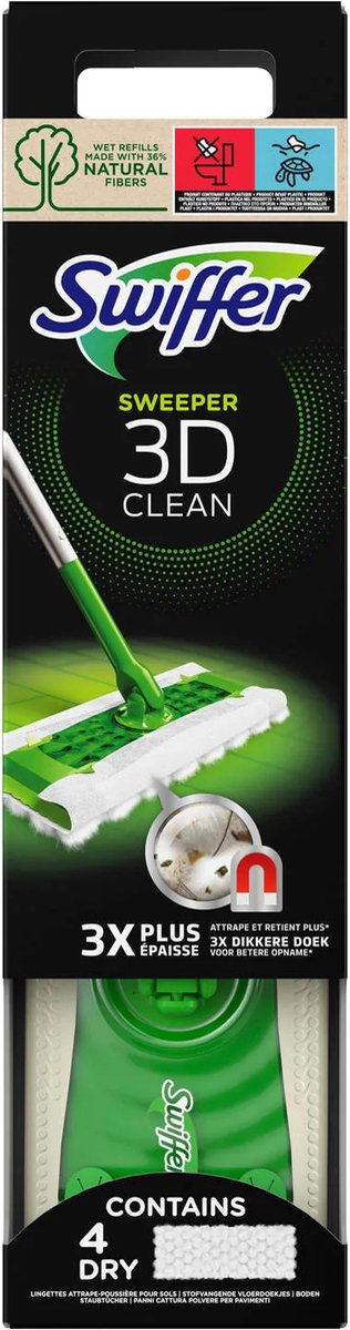 Swiffer Bodenreiniger 3D Clean Starter Kit – 1 Bodenwischer + 4 Trocken- und 2 Feuchttücher