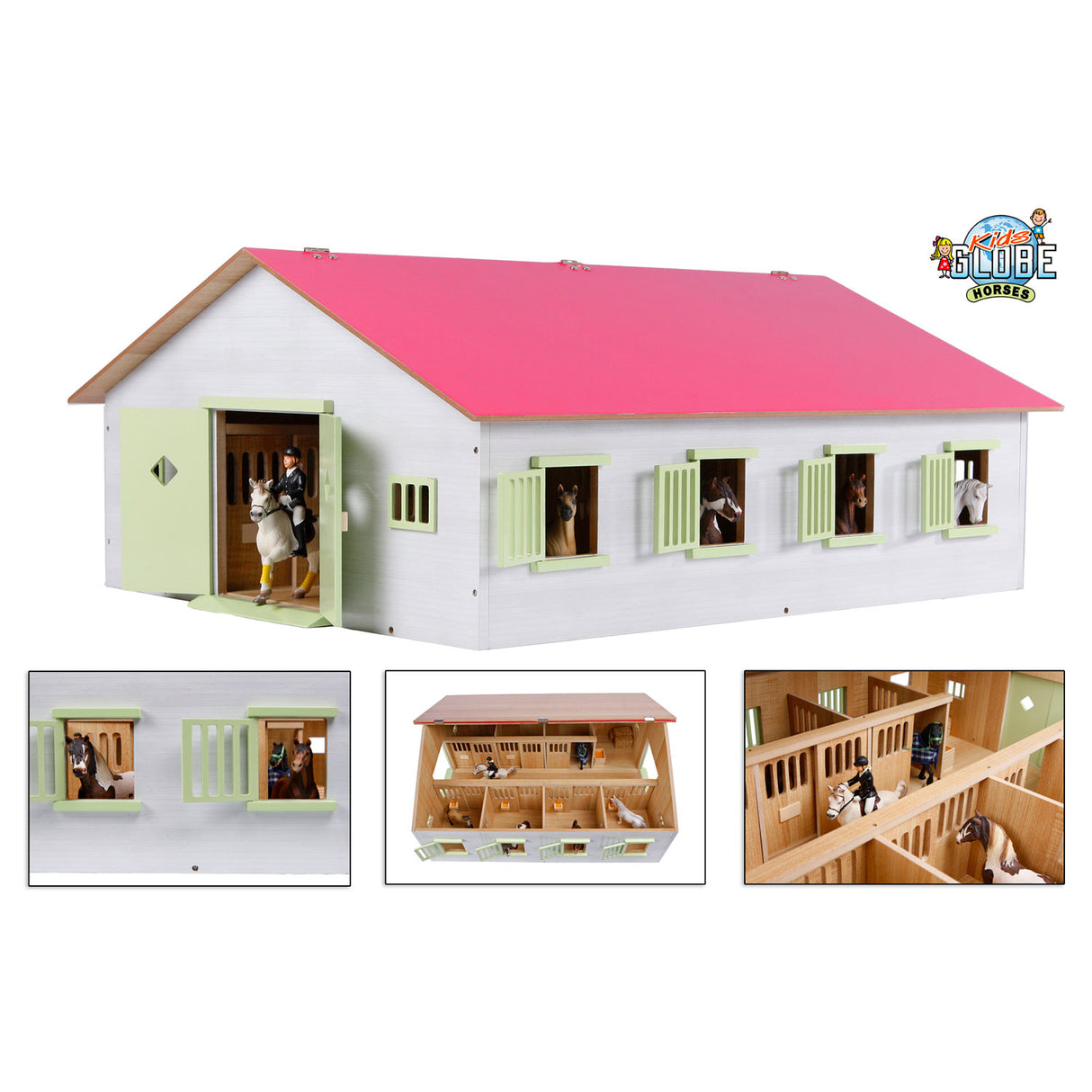 Kinderglobus Pferdestall rosa mit 7 Boxen, 1:24