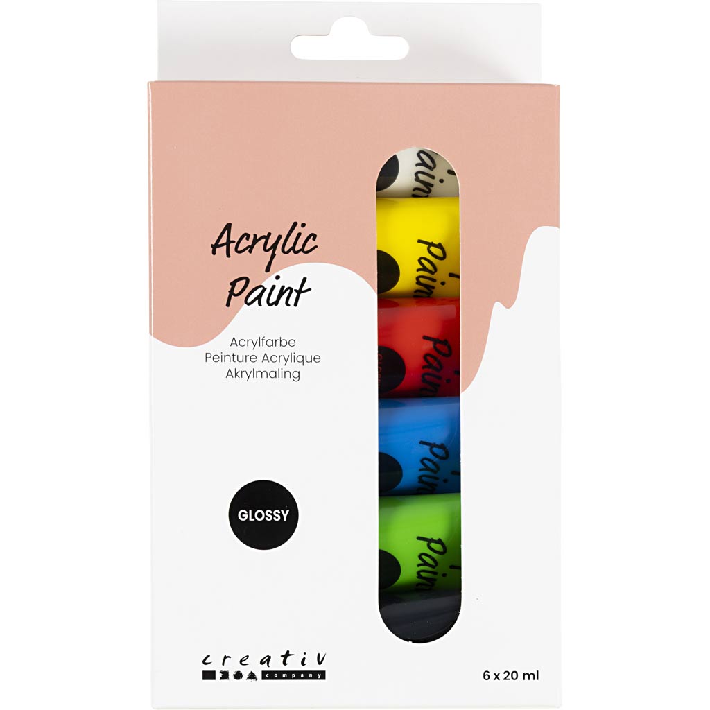 Creativ Company Acrylfarbe für Kidneren Glossy Standard Colors, 6x20ml