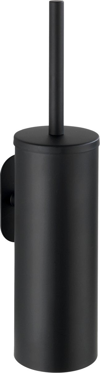WENKO turbo-loc® WC-Bürstenhalter mit Deckel Orea Edelstahl schwarz matt – WC-Bürste mit Halter – Montage ohne Bohren – selbstklebend – 10 Jahre Garantie