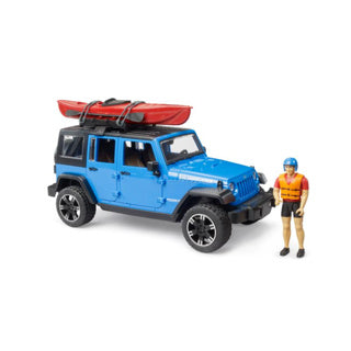 Bruder Jeep Wrangler Rubicon mit Kajak und Kajakfahrer 1:16