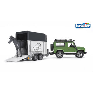 Bruder Land Rover Defender mit Anhänger und Pferd