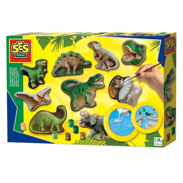 Ses kreativ – Gießen und Malen – Dino-Welt – schnell trocknend – mit Formen, Gips, Farbe, Pinsel, Spachtel und Schwamm – Basteln für Jungen – Dinosaurier-Spielzeug