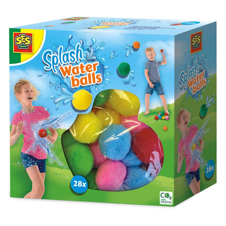 Ses Creative Ses – Spritzwasserbälle – wiederverwendbare Wasserballons – trocken und nass verwendbar – fröhliche Farben – 28 Bälle pro Set – Wasserballon-Alternative – Sommerspiel im Freien – Poolspielzeug