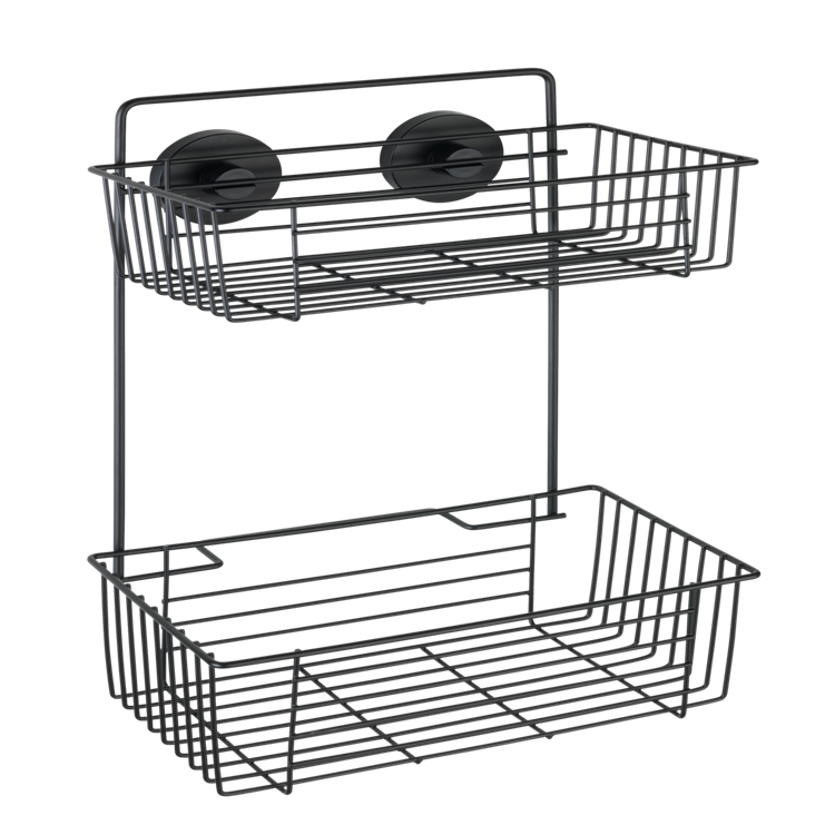 Wenko vacuum-loc wandrek 2-laags bari mat zwart 26x17x38cm - doucherek - douchemand - bevestigen zonder boren