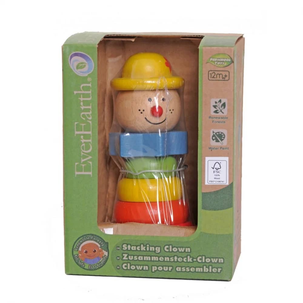 Everearth Stapelclown aus Holz, 13 cm groß