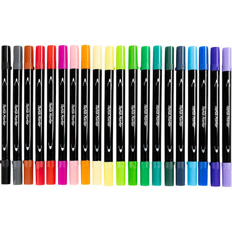 Creativ Company Textilmarker, Strichstärke 2,3 + 3,6 mm, Standardfarben, 20 Stück, 1 Box