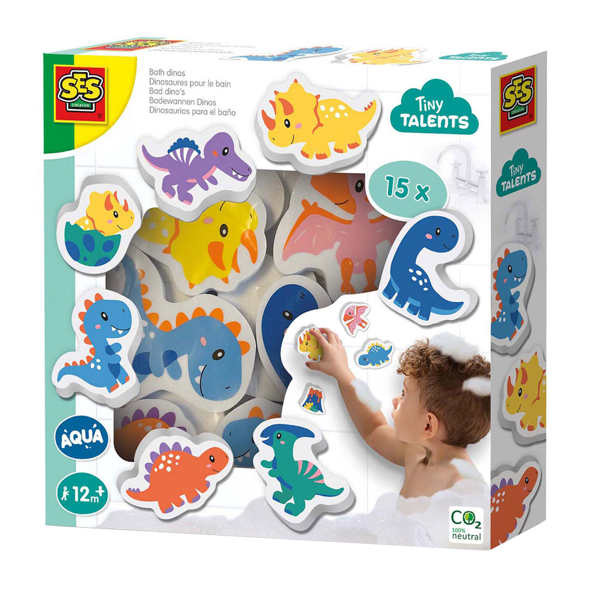 Ses kreativ – kleine Talente – Bade-Dinosaurier-Set – Schaumstoff-Dinosaurier – zum Aufkleben auf nasse Fliesen – regt die Fantasie an – sicheres Badespielzeug – kreatives Spielen – Dinosaurier-Spielzeug