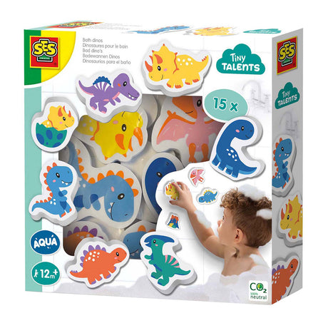 Ses kreativ – kleine Talente – Bade-Dinosaurier-Set – Schaumstoff-Dinosaurier – zum Aufkleben auf nasse Fliesen – regt die Fantasie an – sicheres Badespielzeug – kreatives Spielen – Dinosaurier-Spielzeug