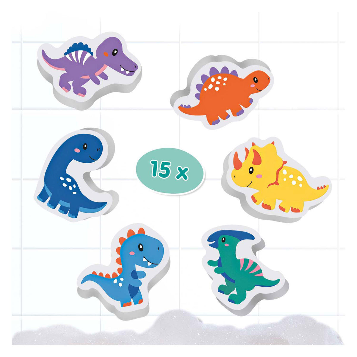 Ses kreativ – kleine Talente – Bade-Dinosaurier-Set – Schaumstoff-Dinosaurier – zum Aufkleben auf nasse Fliesen – regt die Fantasie an – sicheres Badespielzeug – kreatives Spielen – Dinosaurier-Spielzeug