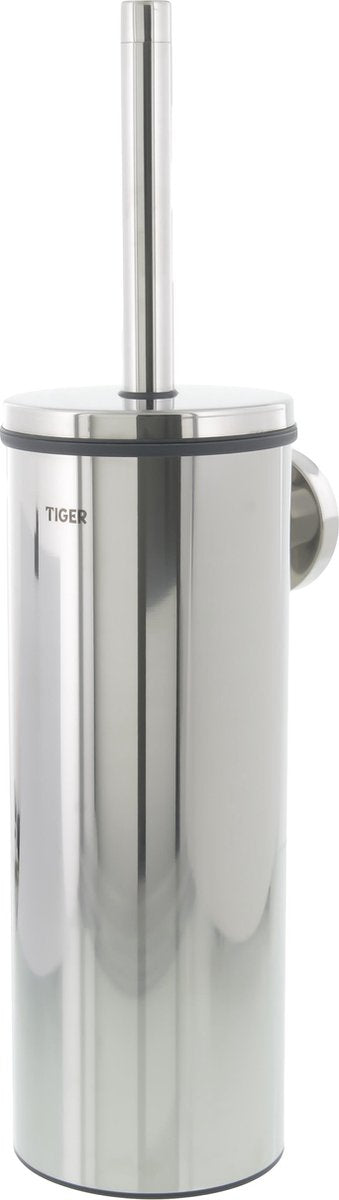 Tiger Boston - Toilettenbürste mit Halter - hängende Toilettenbürste mit Halter - ohne Bohren - Wandmontage - Bohren oder Kleben - Edelstahl poliert