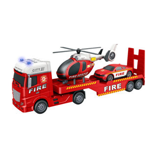 Rapid Wheels Autotransporter Feuerwehr mit Auto und Helikopter mit Licht, Sound und Reibung