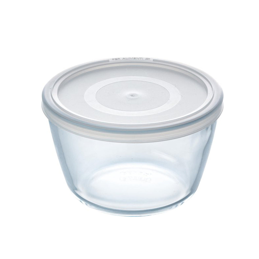 Échelle de nettoyage en verre rond Pyrex Cook et gel avec le couvercle 1.1L