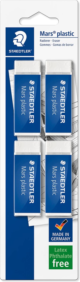 Staedtler - Mars Kunststoff-Radiergummi - Radiergummi in Premium-Qualität - Karte mit 4 Stück