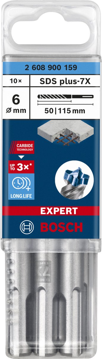 Bosch Zubehör Expert SDS Plus-7x Bohrhammer 6 x 50 x 115 mm – 10 Stück – 2608900159