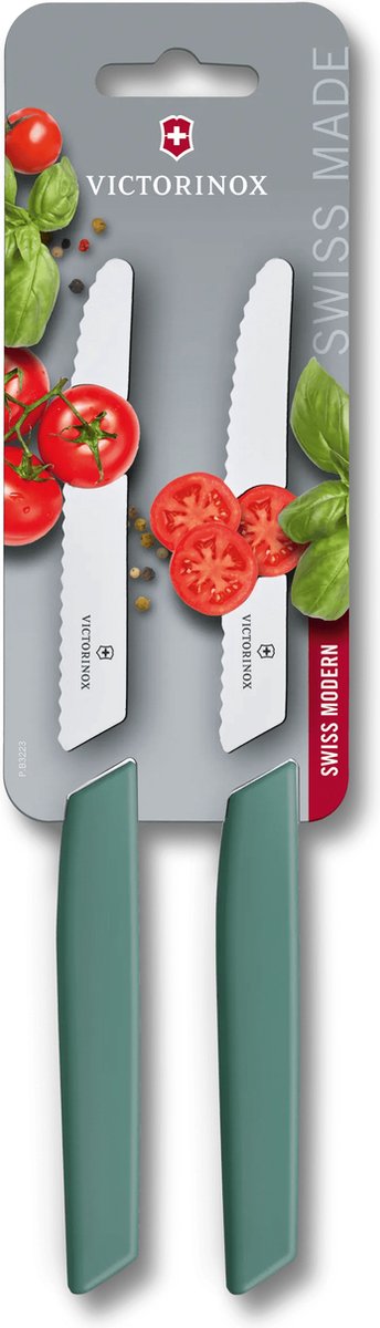 Victorinox Swiss Modern - Tomatenmesser - 11 cm - 2-teilig - Edelstahl - Salbeigrün