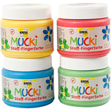 Creativ Company Muck Fingerfarbe, Blau, Grün, Rot, Gelb, 4x150 ml 1 Box
