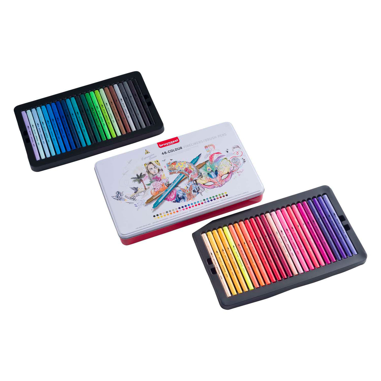 Bruynzeel Creatives Fineliner-Pinselstift-Set, 48 Farben