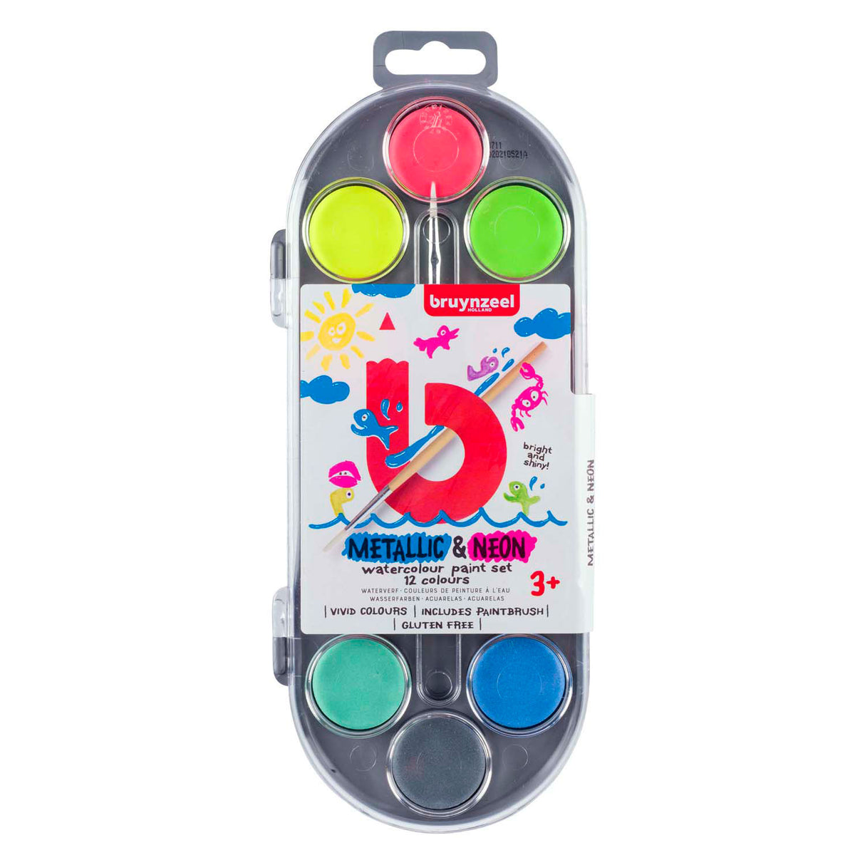 Bruynzeel Kinder-Aquarell-Set mit 12 metallischen Neonfarben