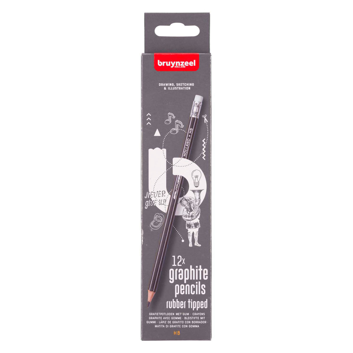 Bruynzeel Teens HB Graphitstift mit Radierspitze, Set 12