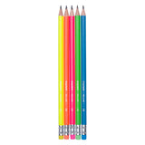 Bruynzeel Graphitstift-Set Neon, 5 HB-Bleistifte mit Radiergummi