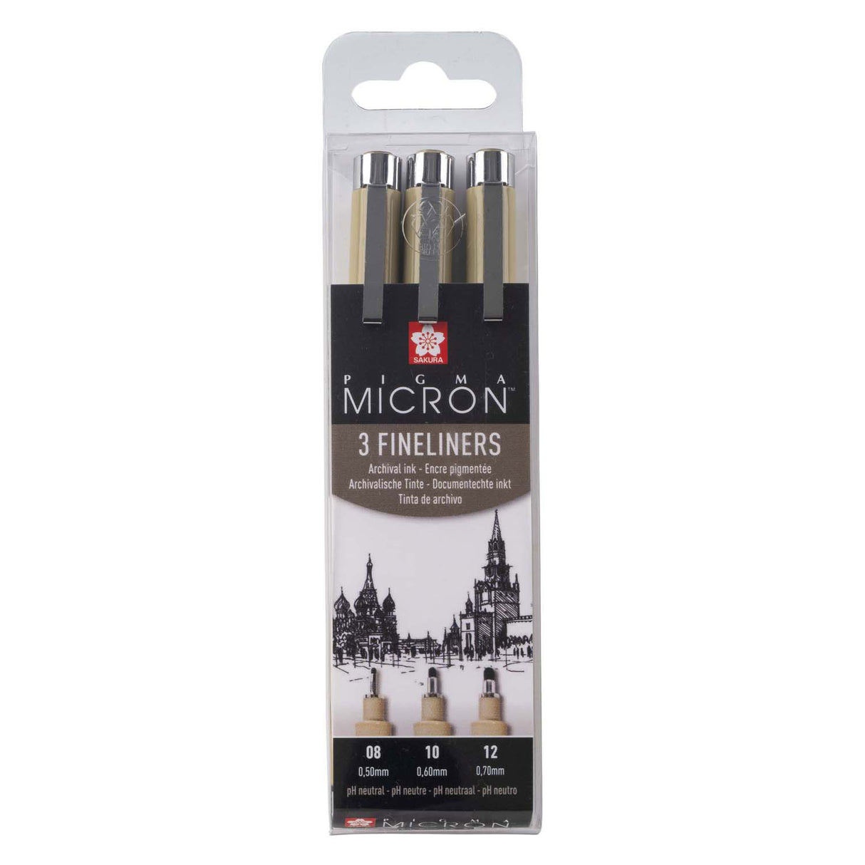 Sakura Pigma Micron Federmäppchen 3 Fineliner schwarz 08-10-12 breit