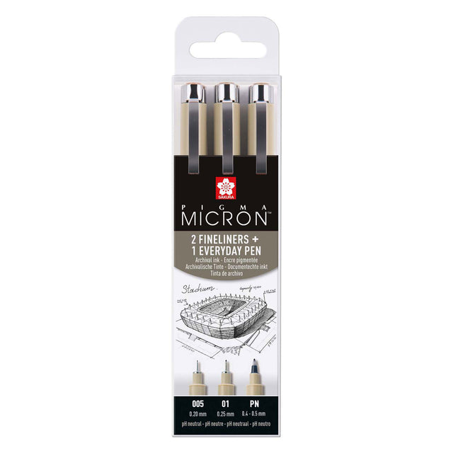 Sakura Pigma Micron Federmäppchen 3 Fineliner schwarz 005-01-pn Bogen.
