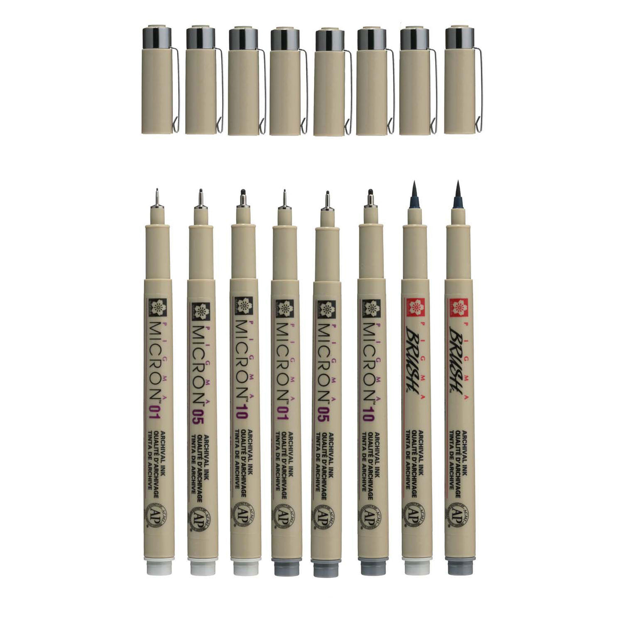 Sakura Pigma Micron Fineliner-Set | 8 Stifte, helles kühles Grau, kühles Grau