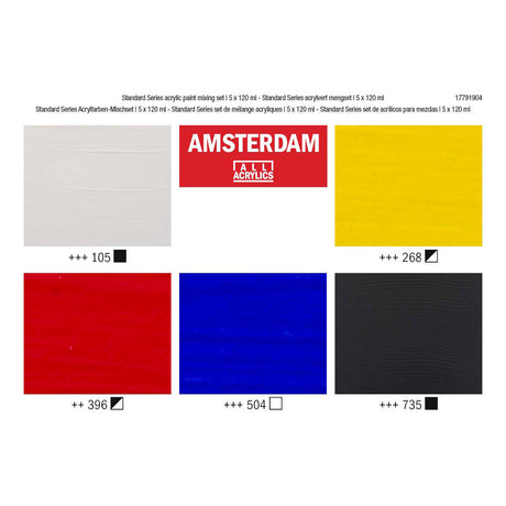 Bruynzeel Amsterdam Standard-Serie Acrylfarben-Mischset 120 ml, 5-tlg.