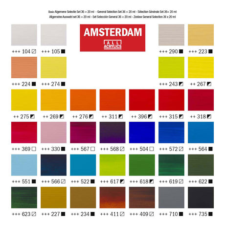 Allgemeines Auswahlset für Acrylfarben der Amsterdamer Standardserie | 36 × 20 ml
