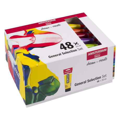 Bruynzeel Amsterdam Standard-Serie, allgemeines Auswahlset für Acrylfarben, 20 ml, 48 Stück.