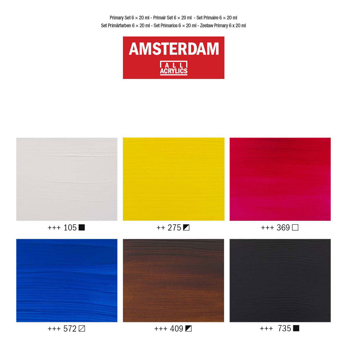 Bruynzeel Amsterdam Standard Series Acrylfarben-Primärset 20 ml, 6-tlg.