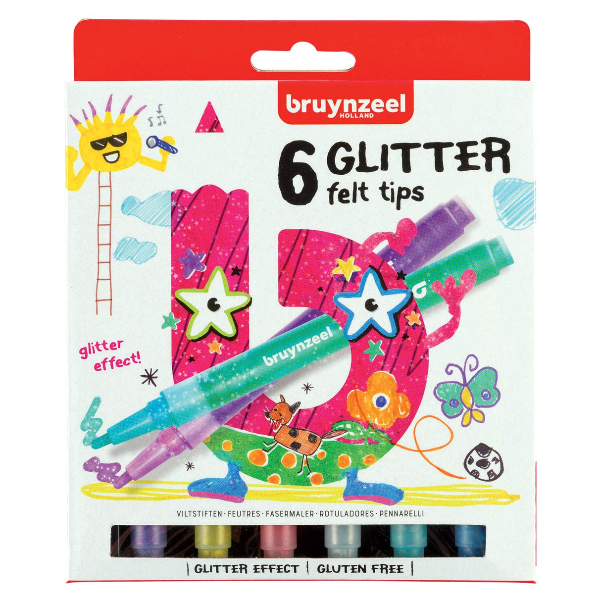 Bruynzeel Kids Glitter Felt -tip stylos, 6e.