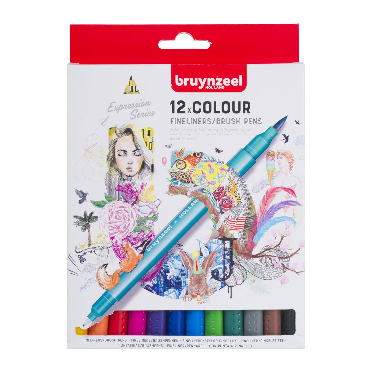 Bruynzeel fineliner brushpennen, 12st.