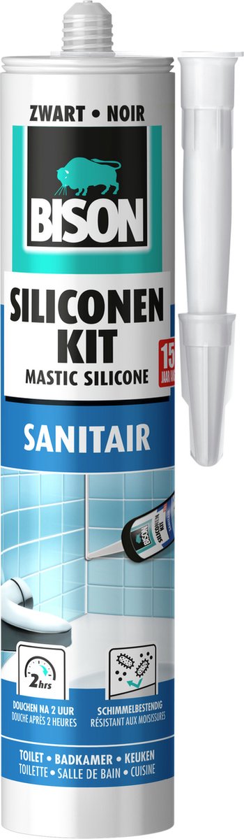 Bison Silikondichtstoff schwarz Tube 300 ml – wasserbeständiger Dichtstoff, Sanitärabdichtung, unempfindlich gegen Schimmel, farbecht, dauerelastisch, leicht aufzutragen
